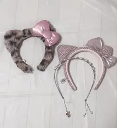 ユニバ キティちゃん カチューシャ2個セット ヒョウ柄 ピンク