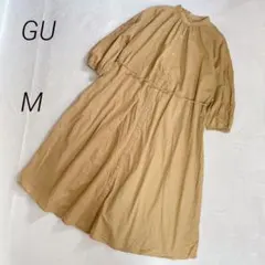 GU　バンドカラーギャザーワンピース　七分袖　ロング　コットン　325005