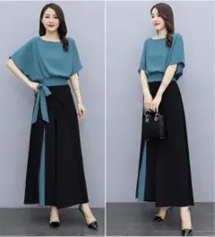 パンツスーツ セットアップ シフォン パンツドレス 2点セット