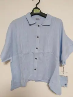 ブラウス　ライトブルー　半袖シャツ　高品質　綿100%　 M〜L　新品 082