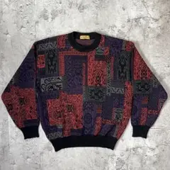 【ヴィンテージ古着】90S 幾何学模様 デザインニット ゆるだぼ レトロ