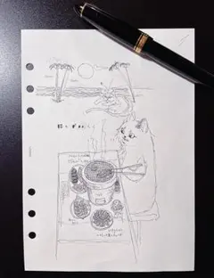 手描きイラスト 猫と焼肉
