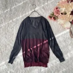 iCBウール100%✨　Ｖネックニットセーター（ S）ツートンカラー　チェック柄