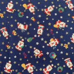 クリスマス サンタクロース柄 生地 ネイビー