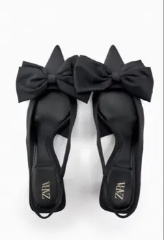 【新品】ZARA ブラック リボン付き スリングバックパンプス　サイズ39