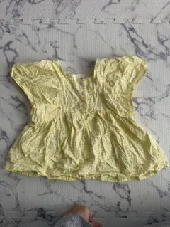 イエロー チェック柄 フリル袖 トップス 104cm