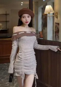 Darich オフショルステッチニットミニワンピース FREE