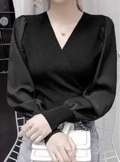 袖切り替えカシュクールニットトップス[at1366] GRL