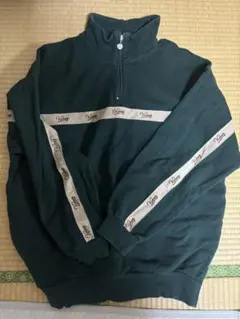 ダークグリーン ハーフジップ スウェット