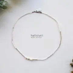 再販❁淡水パールとクリアビーズのアシンメトリー ビーズネックレス　春 夏 透明感