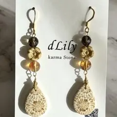 フォッシルコーラル　天然石　ハンドメイド　ピアス　サージカルステンレス　シンプル