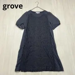 ● grove 袖シアー　フロントレースワンピース　チュニック　M