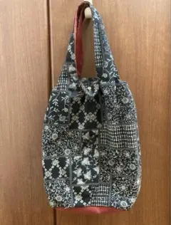 【ハンドメイド】卵型ハンドバッグ　アジアン　エスニック　花柄　デニム　2way