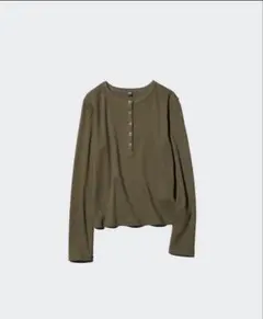 リブヘンリーネックTシャツ Mサイズ オリーブ