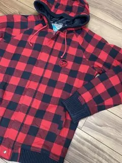 NEFF ジップアップパーカー 赤 黒 チェック ウェア Lサイズ スノーボード