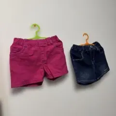 ピンクとデニムのハーフパンツセット