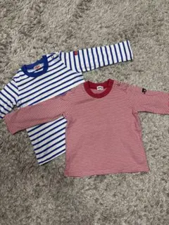 ミキハウス 青と赤のストライプTシャツ 70-80