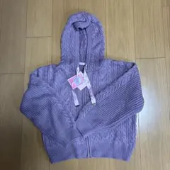 pinkhunt 薄紫 ケーブル編み パーカー M (150)