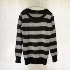 美品✦Vigny ニットセーター M グレー黒ボーダー 薄手 ロング丈