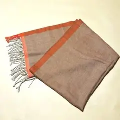 大判ストール オレンジ×ベージュ ヘリンボーン フリンジ
