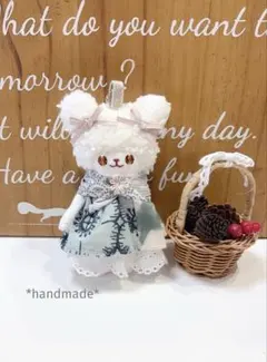 モコモコ頭巾クマさんぬいぐるみチャーム ハンドメイド 233