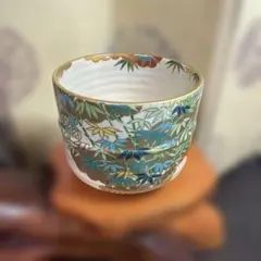 京焼 川竹 色絵竹文 茶碗 金彩 美品 Bamboo Tea Bowl
