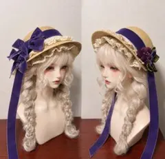 ロリータ 麦わら帽子 カンカン帽 パープルリボン ロリータ 麦わら帽子 カンカン帽 パープルリボン - メルカリ