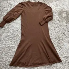 美品ブラウン 長袖ニットワンピース Lサイズ
