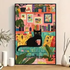 アートポスター　グリーンソファの猫　3040 　キャンバスアート　ポスター