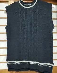 isoLaine ダークブルー ケーブル編み ニットベスト L