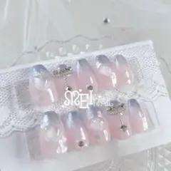 オーダー◇ネイルチップ 水色 青 ピンク マグネット フレンチガーリー 量産型