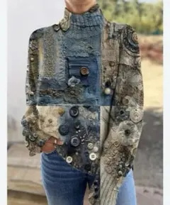 転写プリント❤️高級感❤️個性派❤️ニット❤️派手 L あったか 長袖