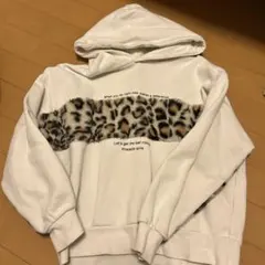 レオパード柄フリースパーカー　ピンクラテ　140