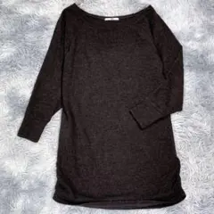 RyuRyu【M】7分袖チュニック　ロングニット　ブラック　レディース　薄手