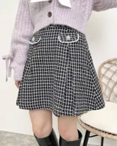 INGNI 装飾ボタンツイードタックフレアスカート