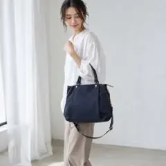 美品✨russet ラシット 2WAYハンドバッグ ネイビー黒 サイドファスナー