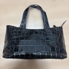 ビアンコ　Biencoクロコダイル風　型押し　ハンドバッグ　黒　レディース　牛皮