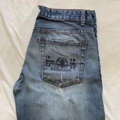 STUSSYデニムベイカーパンツ ペイント加工 バックルバック 刺繍ロゴ