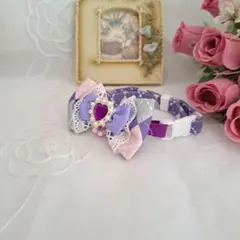 ダブルリボン(ピンク×グレー、アーガイル)わんちゃん猫ちゃん用首輪