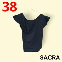 SACRA　サクラ　アシンメトリー　フレンチスリーブ トップス　38　ネイビーのサムネイル