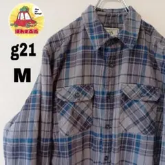 USA古着 g21 ネルシャツ　M グレー　ブルー　チェック