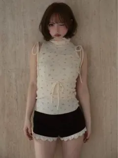 トップス andmary Rosie flower knit tops PNK Andmary rosie flower knit tops red - メルカリ