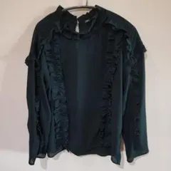 ZARA フリルブラウス ダークグリーン 長袖