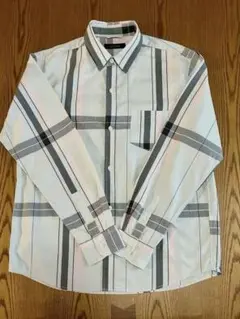 ナノユニバース ビッグチェック柄 メンズ長袖シャツ ボタンダウンシャツ Lサイズ