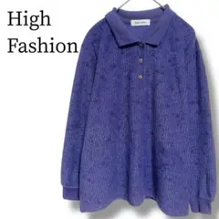 ハイファッション ニット M〜L セーター パープル 紫 長袖 総柄 レトロ