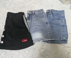 黒スカートとデニムショートパンツセット