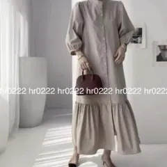 バルーンスリーブペプラムロングワンピース★マーメイド 七分袖 ゆったり フリル