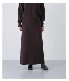 【タグ付新品】かぐれ　コットンカシミヤニットスカート　ブラウン　フリーサイズのサムネイル