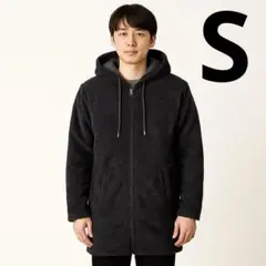 【新品未使用品】メンズ フリース ロングパーカー【S】サイズ ブラック