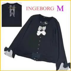 《インゲボルグ》ピンクハウス　カーディガン　リボン　ブラック　M テンセル生地
